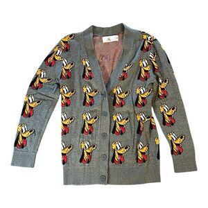VTG Disney Pluto Cardigan Sweater Knitwear Character Graphic Gray Womens XS